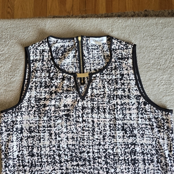 Calvin Klein pink and white sleeveless blouse black trim size large - Picture 6 of 12